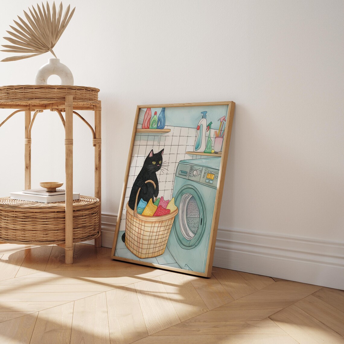Black Cat Laundry Day Poster, Cute Laundry Decor - Image 2