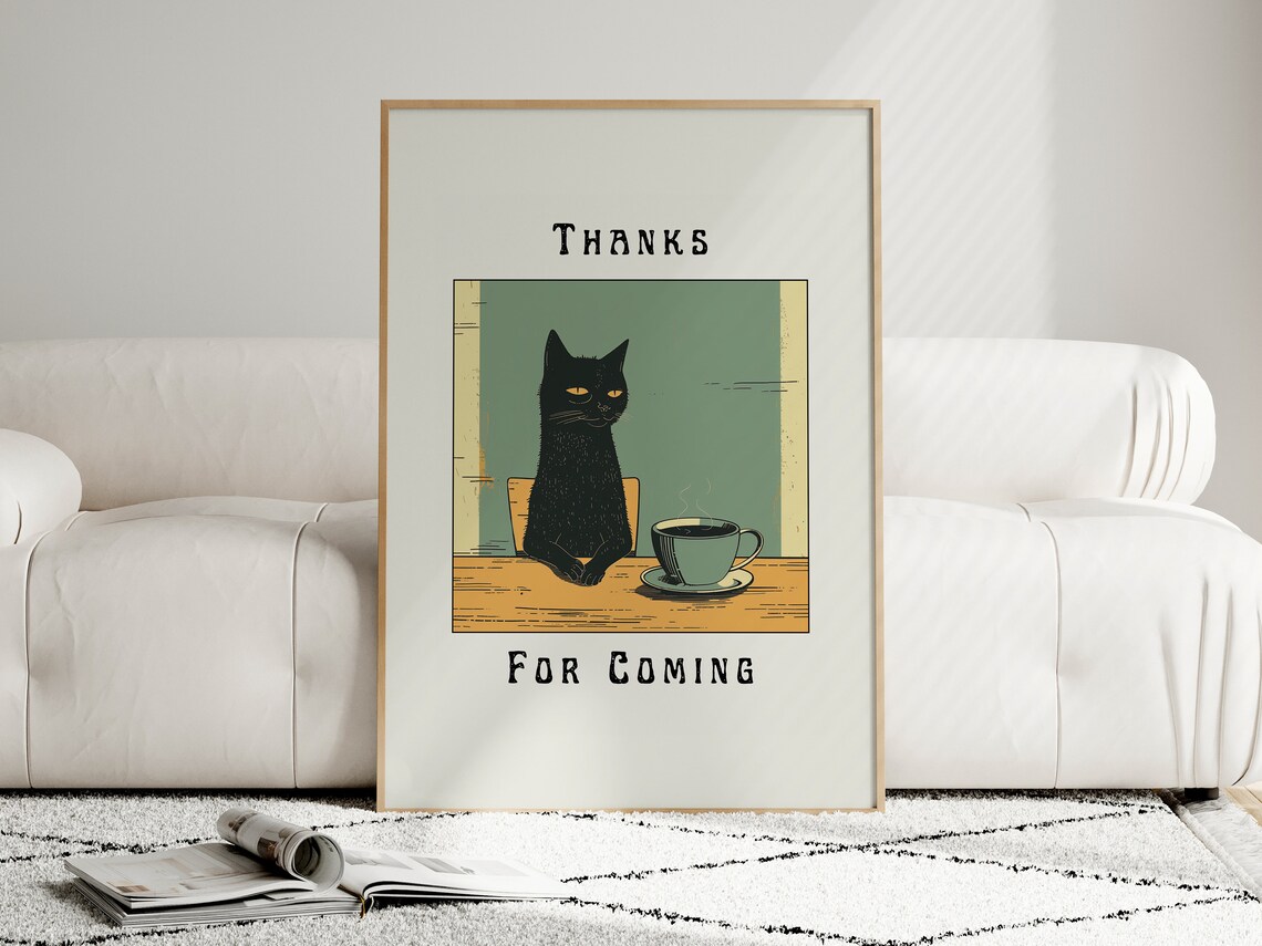 Cute Cat Coffee Print, Funny Cat Gift For Cat People - Image 4