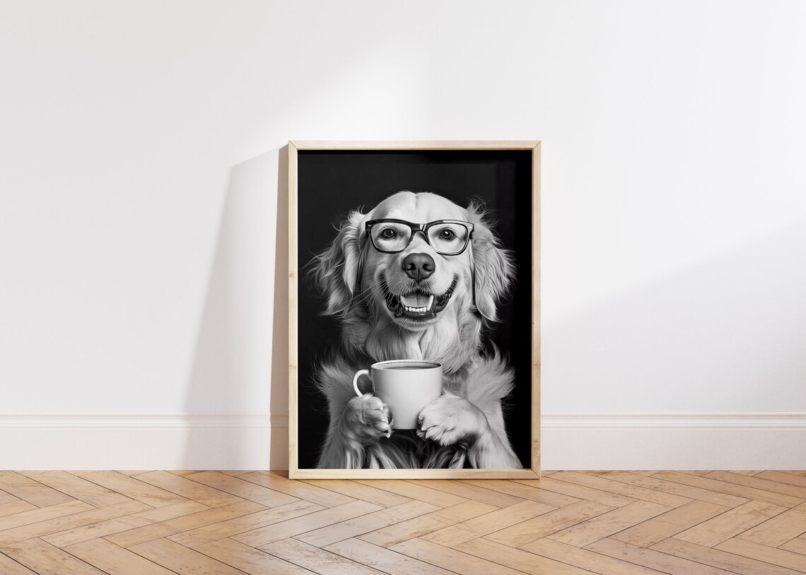 Golden Retriever Drinking Coffee, Funny Dog Print - Image 6