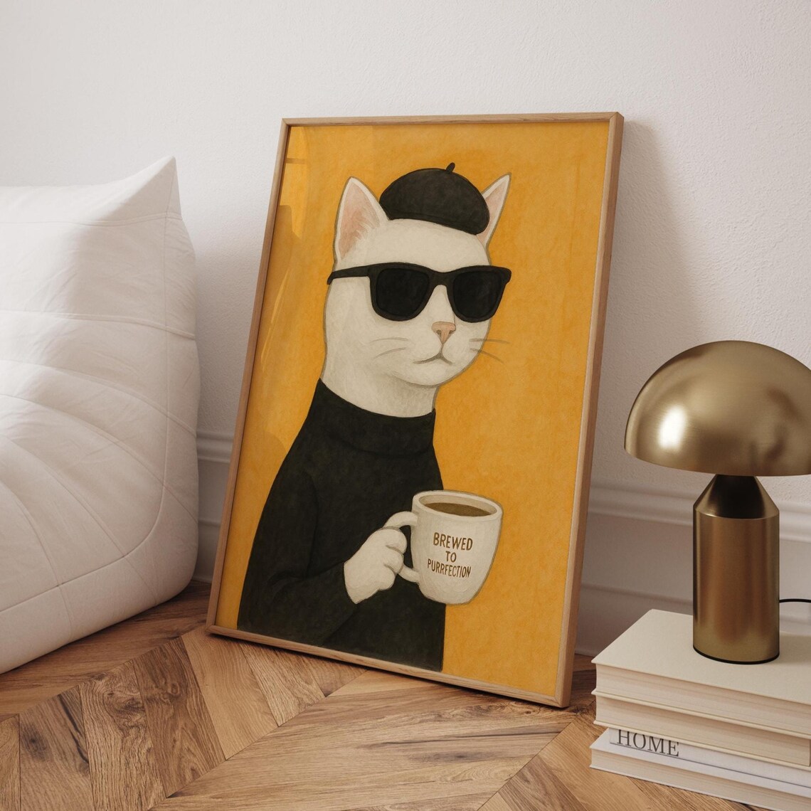 Cool Cat Coffee Poster, Minimalist Funny Cat Art