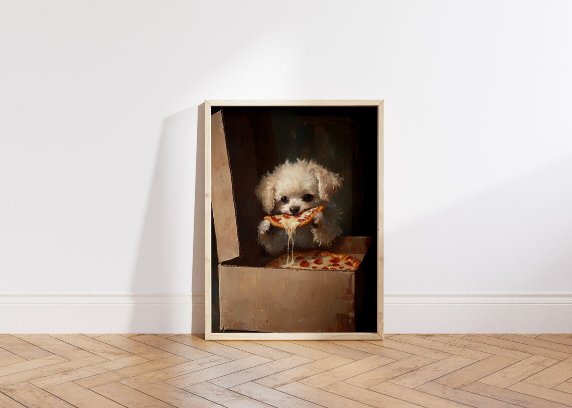 Cute Dog Eating Pizza, Funny Kitchen Art Print - Image 6