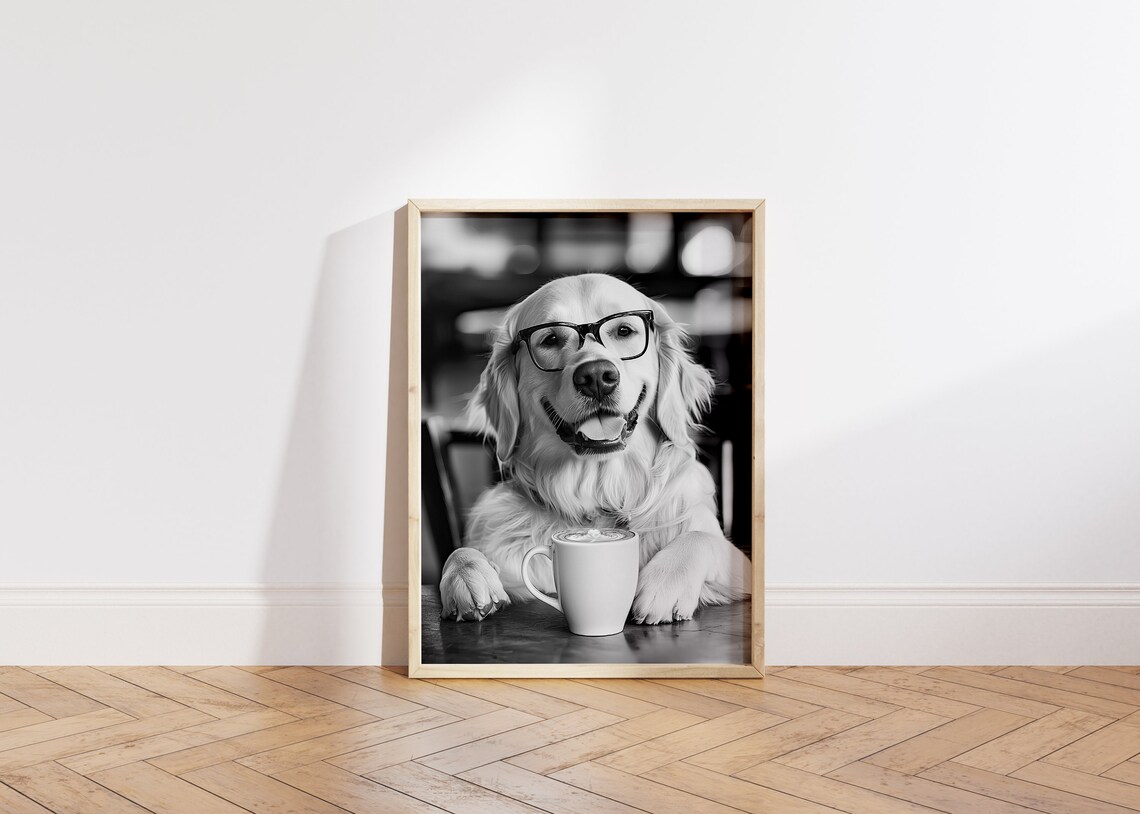 Golden Retriever Drinking Coffee, Funny Dog Art Print - Image 6