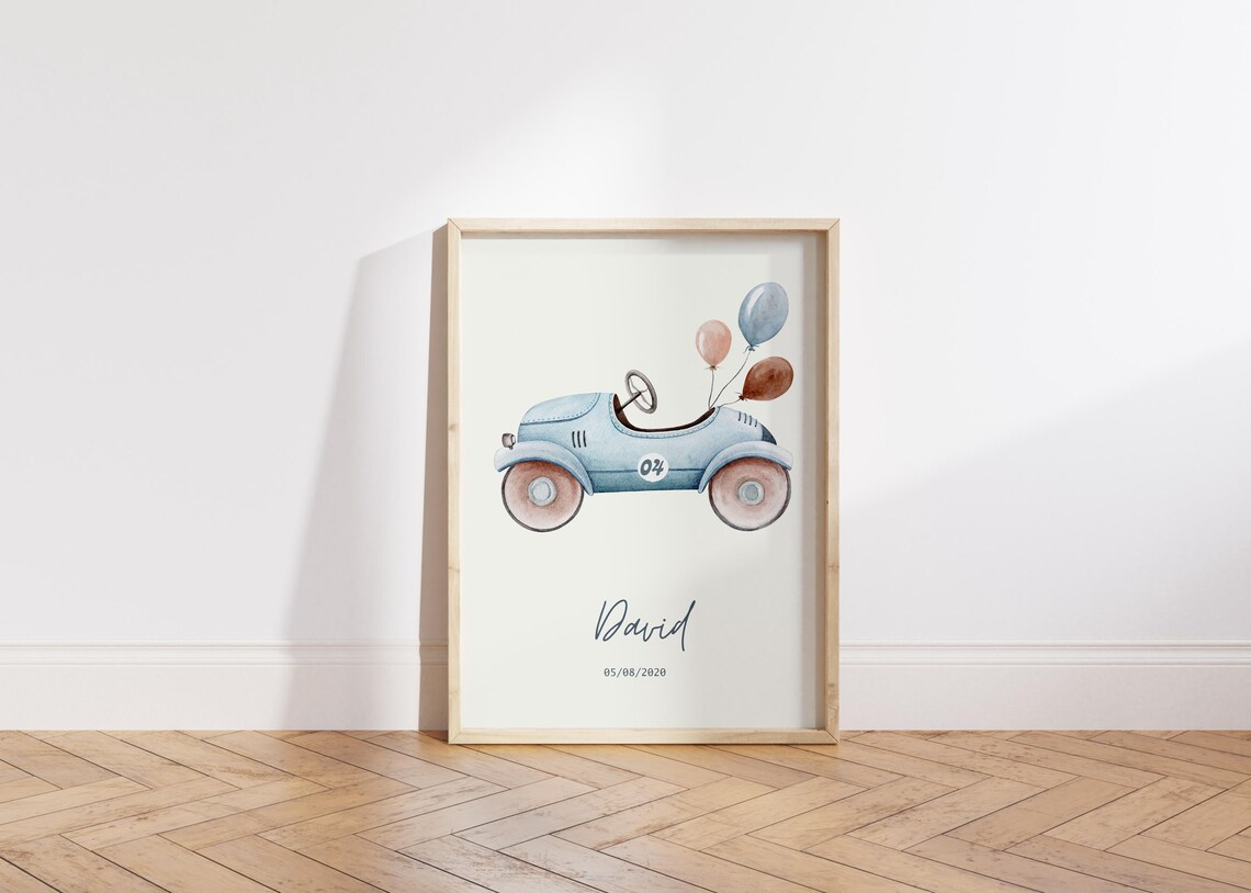 Customizable Name Birthday Sign, Watercolor Car Print - Image 4