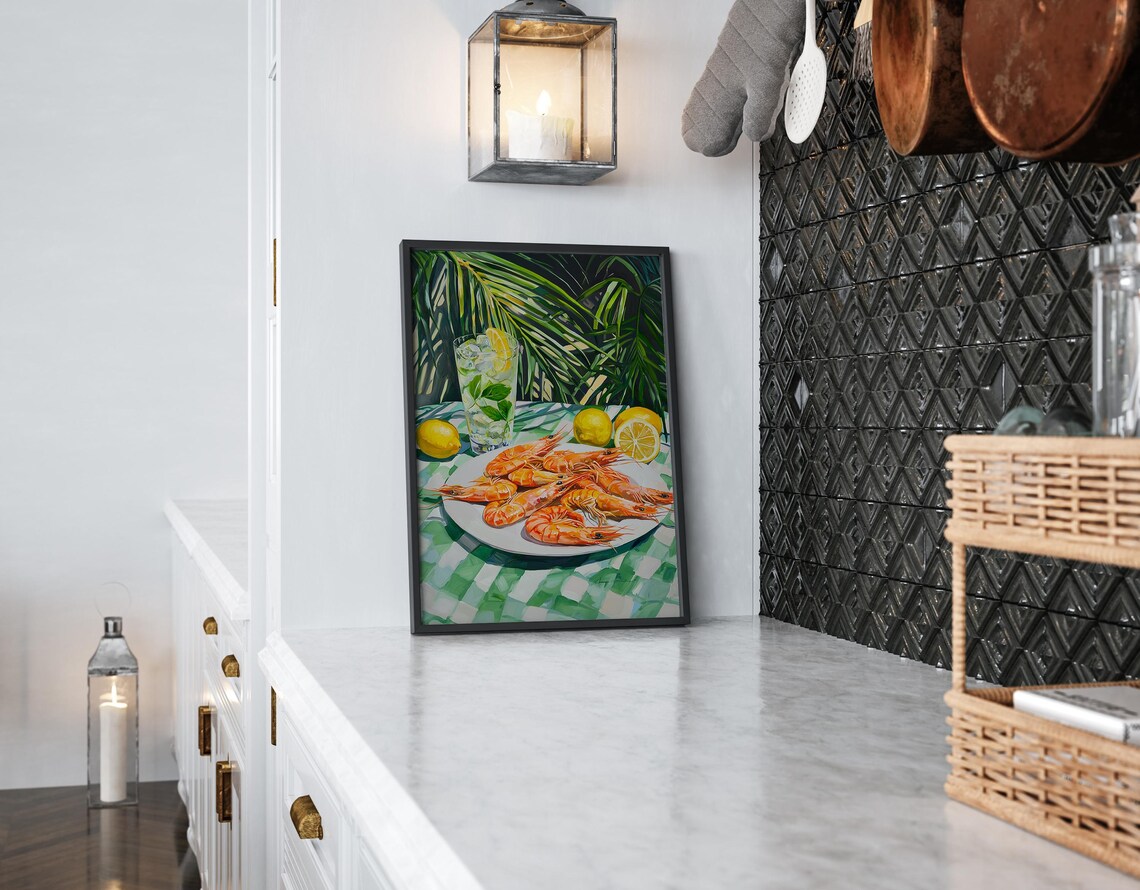 Tropical Shrimp Cocktail, Coastal Kitchen Art - Image 2