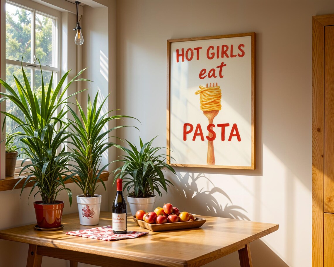 Hot Girls Eat Pasta Watercolor, Funny Quote Art Print - Image 3
