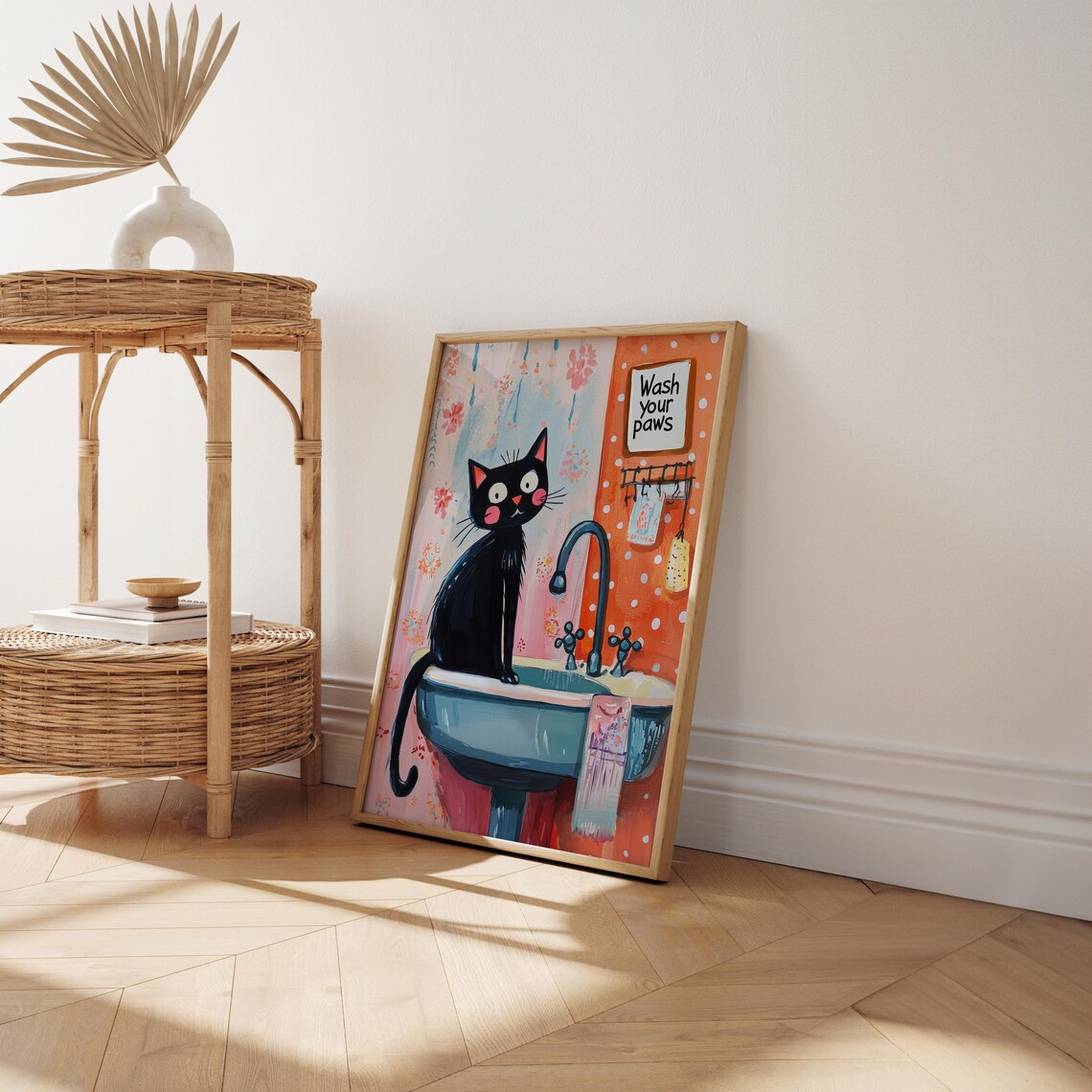 Wash Your Paws Funny Cat Bathroom Decor Art Print - Image 2