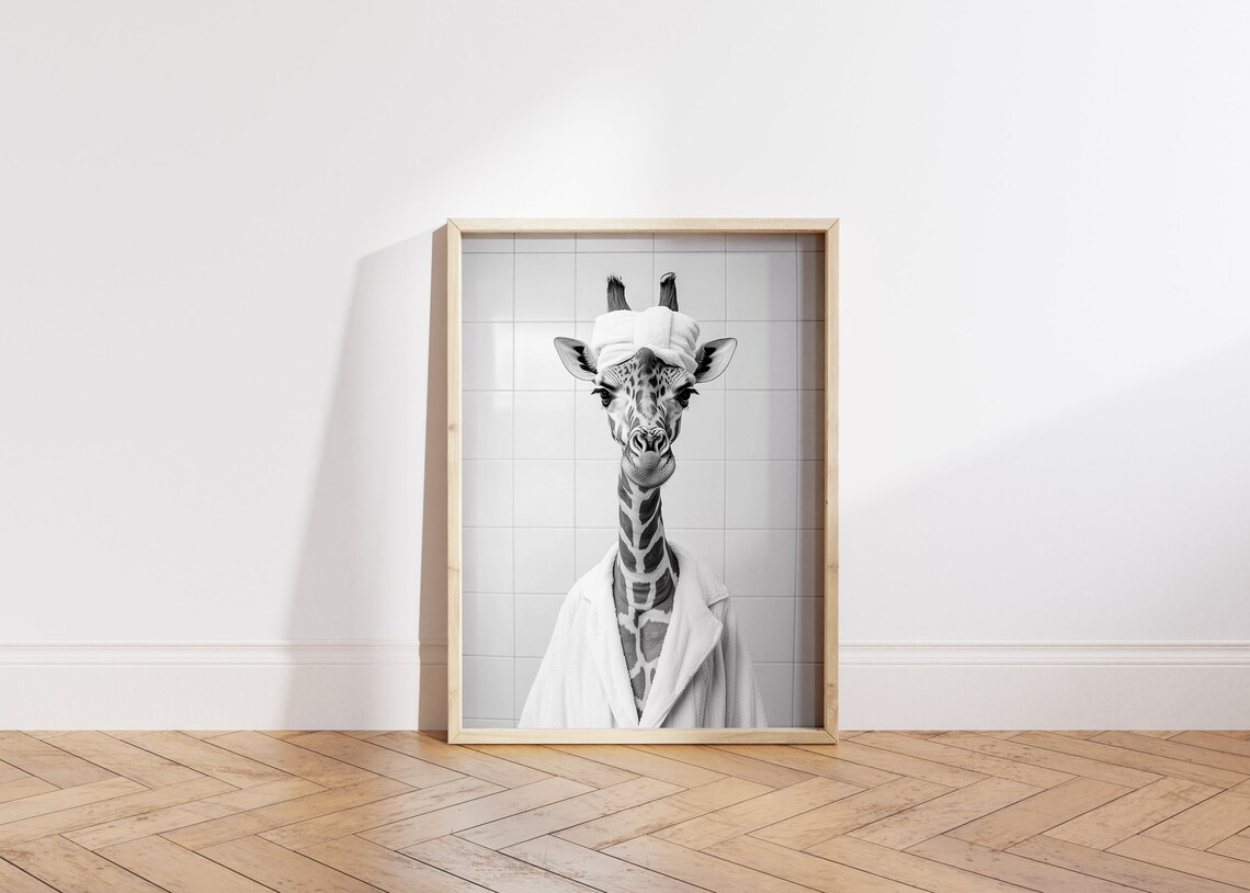 Funny Giraffe Bathroom Wall Art Print - Image 4