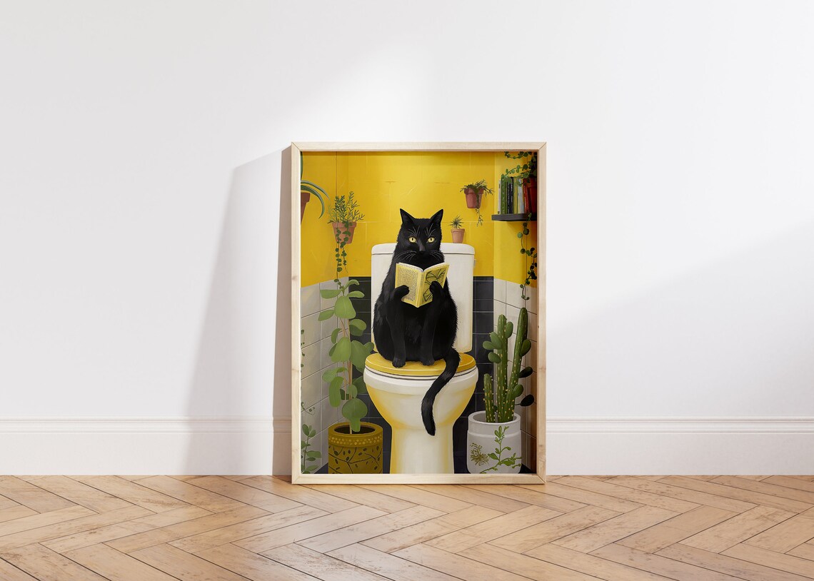 Funny Toilet Poster, Cute Black Cat Bathroom Gift - Image 5