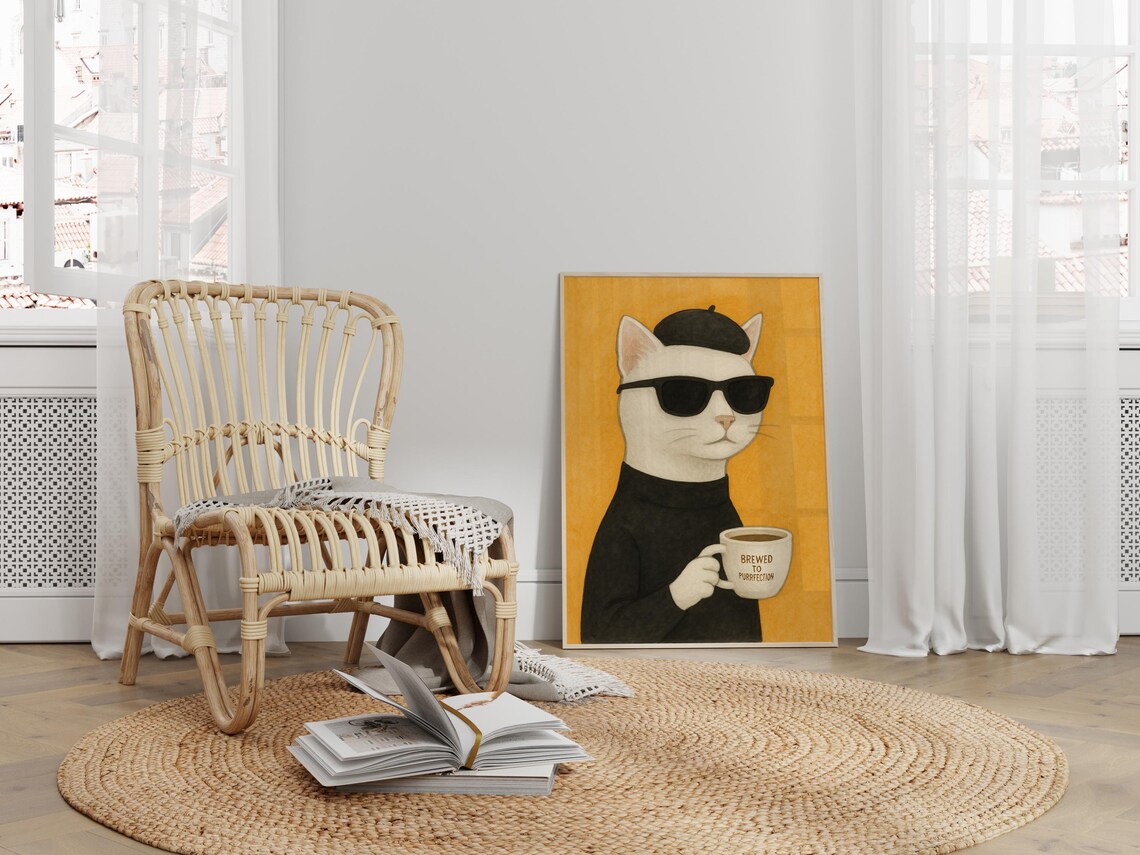 Cool Cat Coffee Poster, Minimalist Funny Cat Art - Image 4