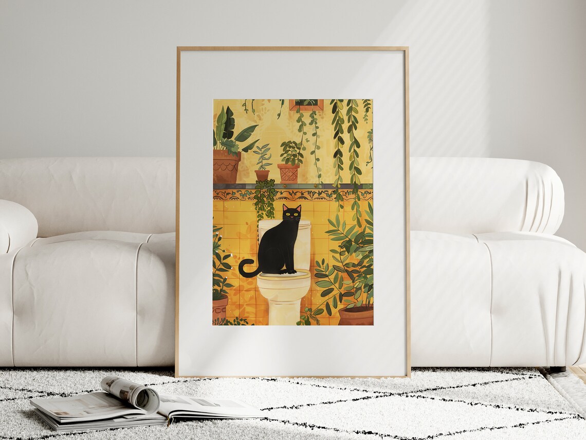Funny Toilet Cat Poster Gift for Cat People - Image 3