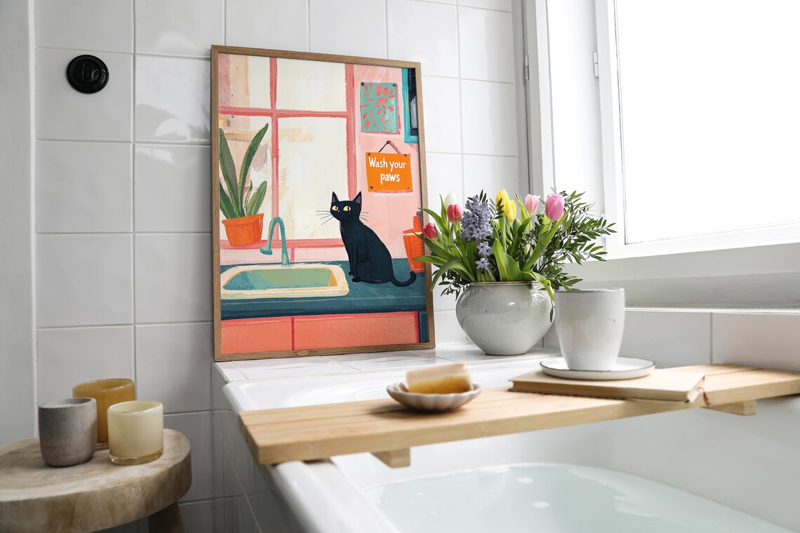 Wash Your Paws Funny Cat Bathroom Decor Poster - Image 6