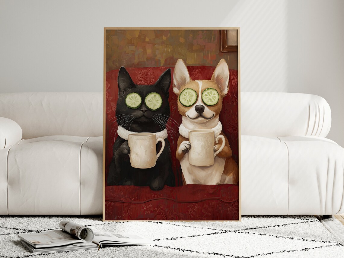 Cute Cat And Dog Poster, Funny Pet Illustration - Image 4