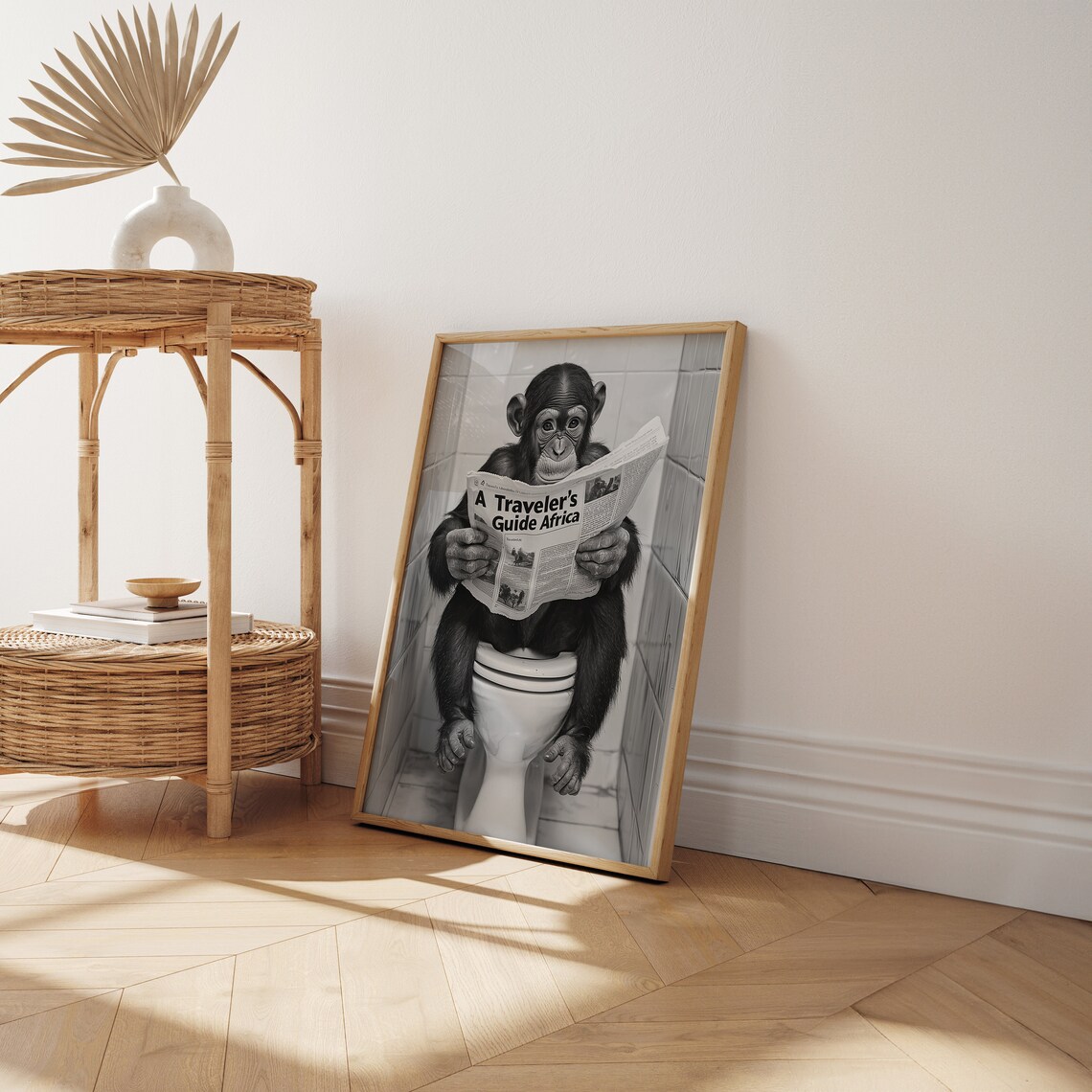 Monkey Sitting On The Toilet, Funny Bathroom Print - Image 5