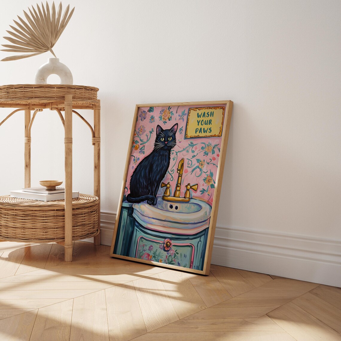 Wash Your Paws Funny Cat Bathroom Art Print - Image 2