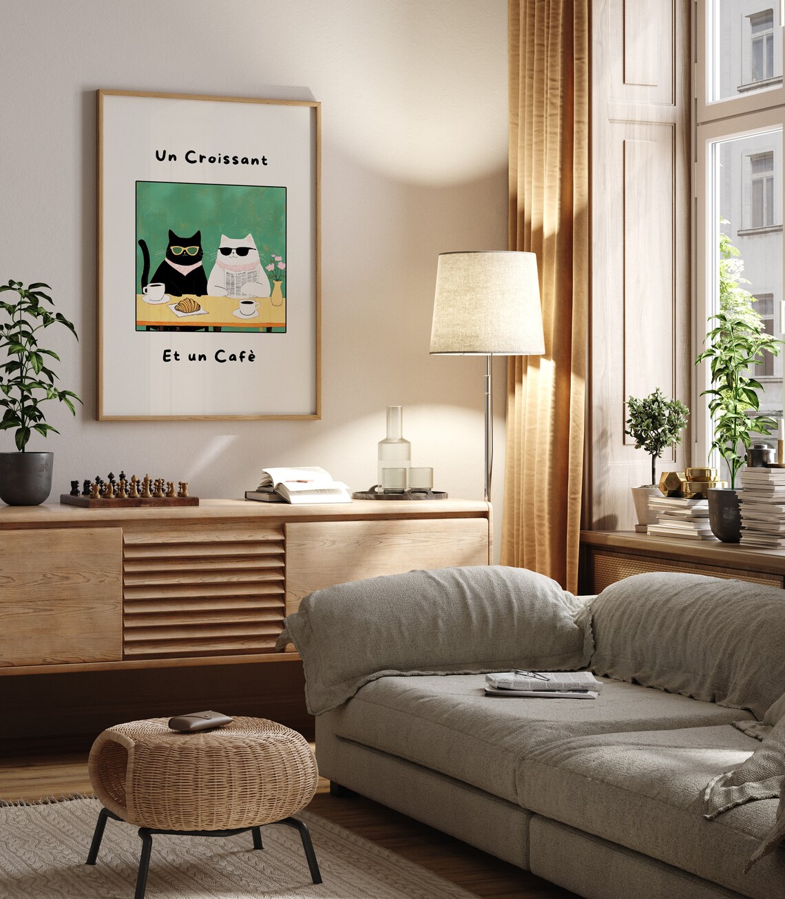French Cafe Croissant Cat Print, Kitchen Decor - Image 3