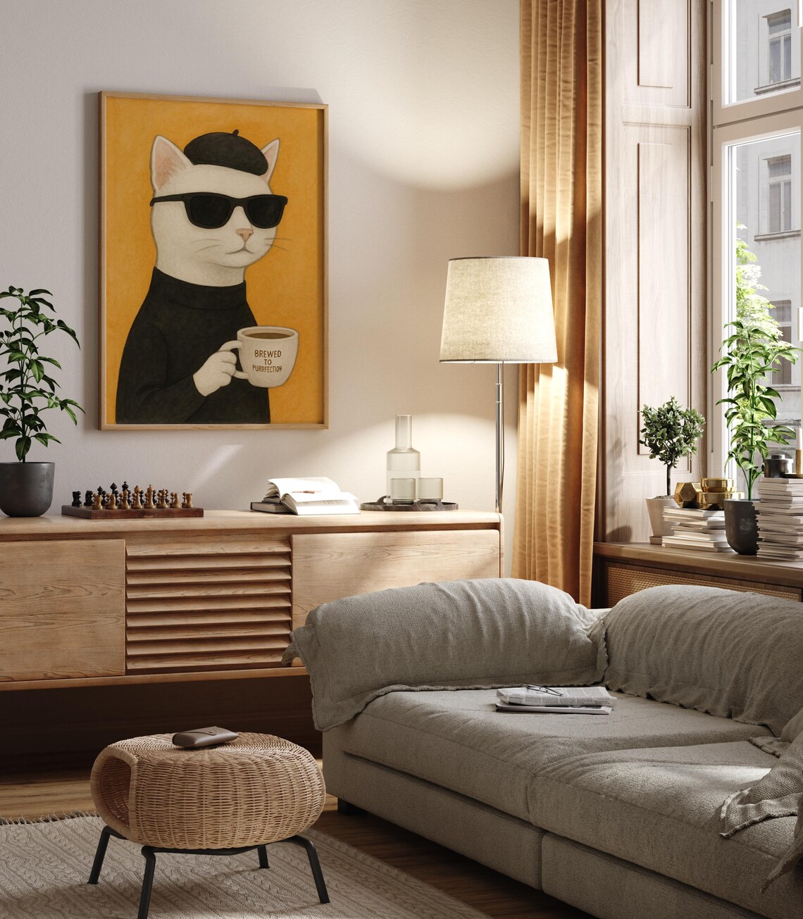 Cool Cat Coffee Poster, Minimalist Funny Cat Art - Image 3