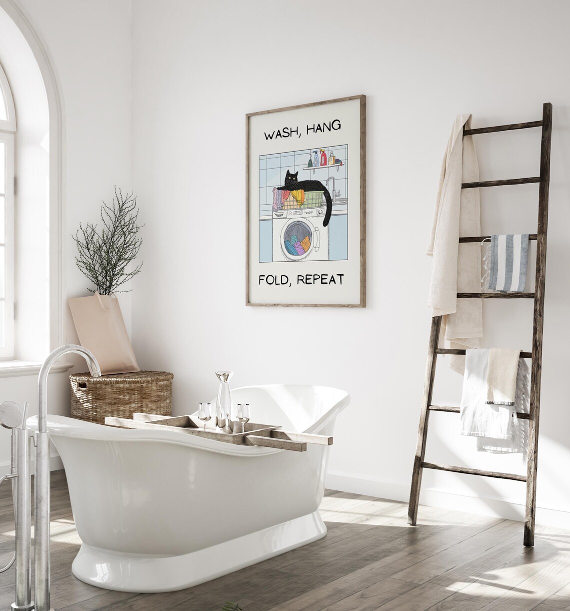 Wash Hang Fold Repeat Cat Poster, Bathroom Decor - Image 5