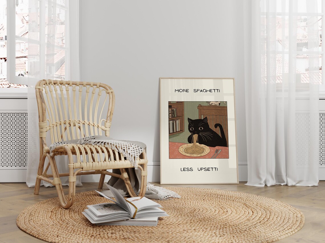 More Spaghetti Less Upsetti Black Cat, Kitchen Art - Image 4