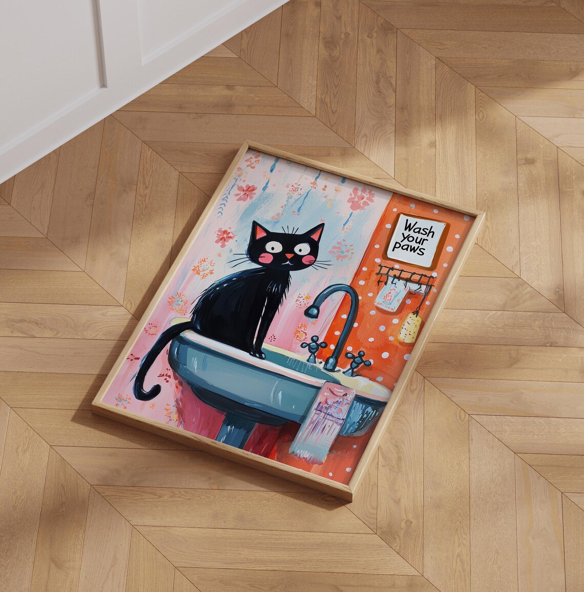 Wash Your Paws Funny Cat Bathroom Decor Art Print - Image 5