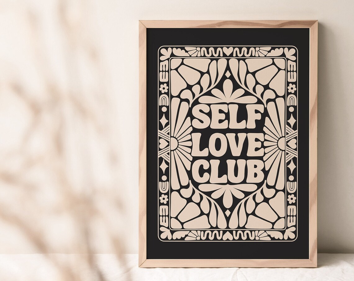 Self Love Club Retro Quote Bold Beige Black Motivational Poster