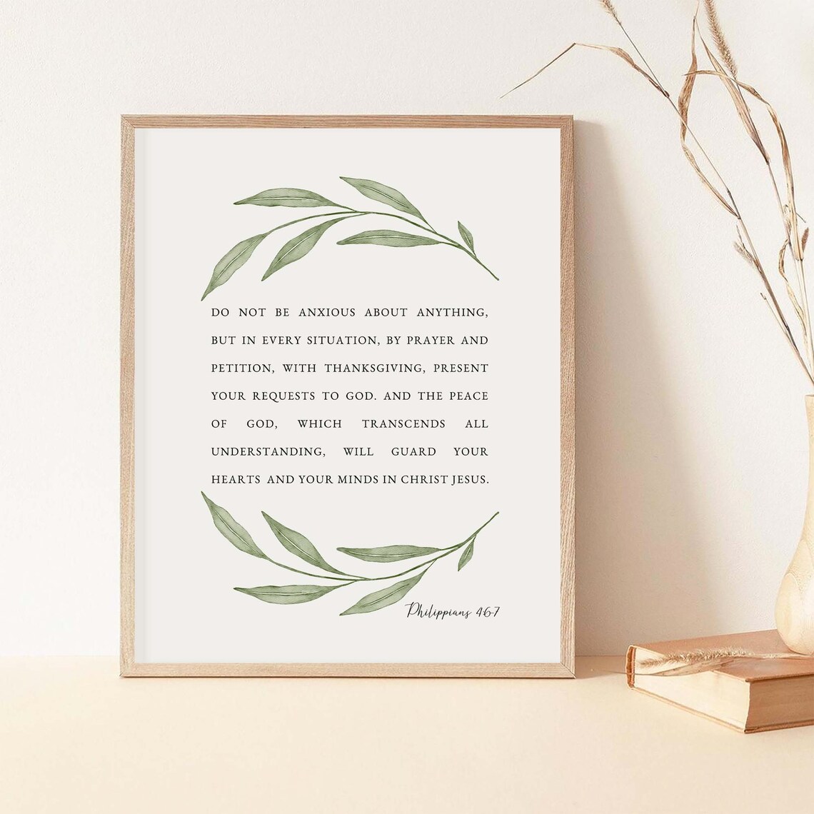 Philippians 4:6-7 Do Not Be Anxious Watercolor Olive Branch Poster - Image 2