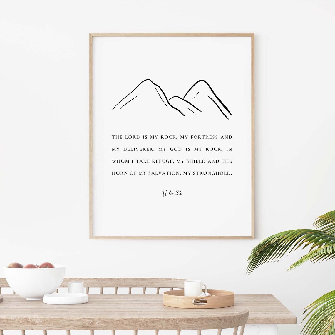 The Lord Is My Rock Psalm 18:2 Mountain Line Art Scripture Poster - Image 2