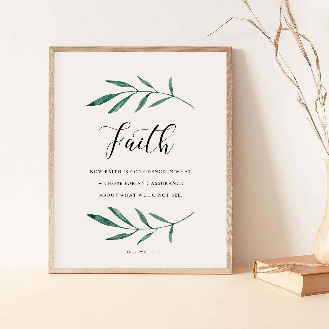 Faith Hebrews 11:1 Script Calligraphy Botanical Scripture Poster - Image 2