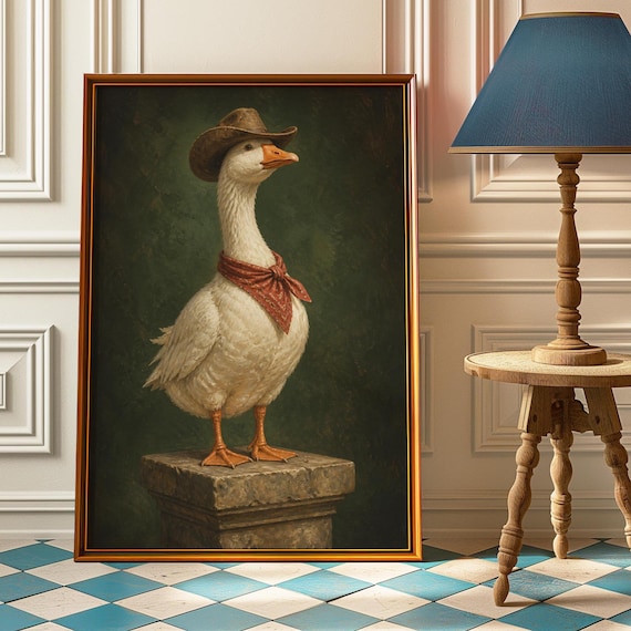 Cowboy Goose Portrait Red Bandana Western Duck Painting Poster