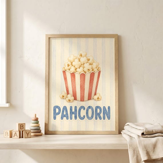 Personalized Popcorn Name Poster Custom Movie Wall Art Print