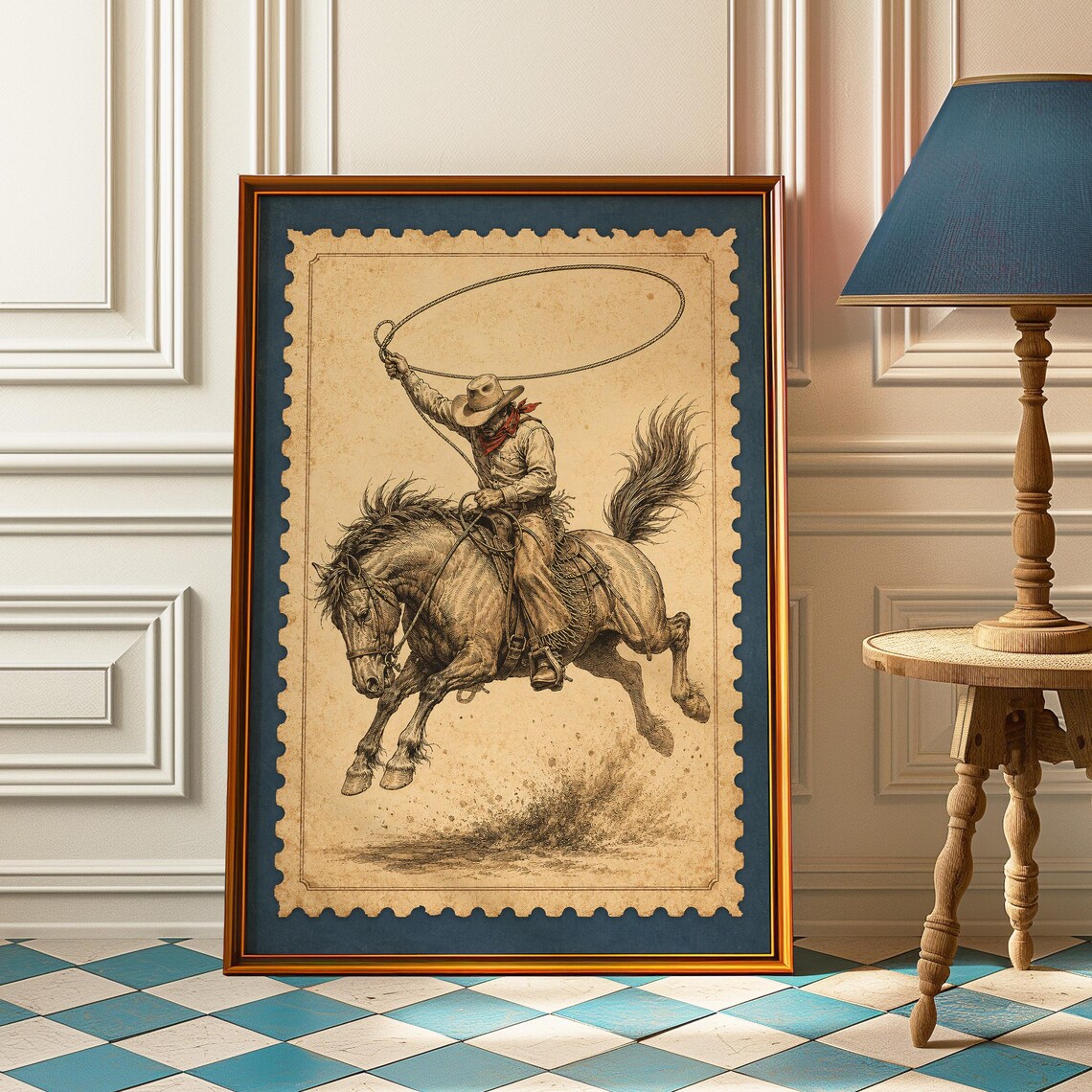 Vintage Cowboy Lasso Rider, Rustic Rodeo Poster