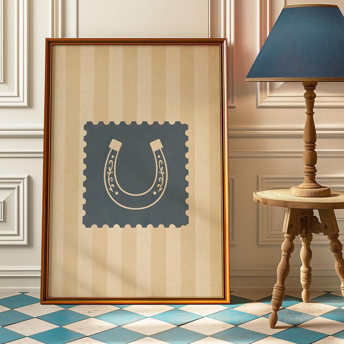 Vintage Western Horseshoe Art Print, Retro Rustic