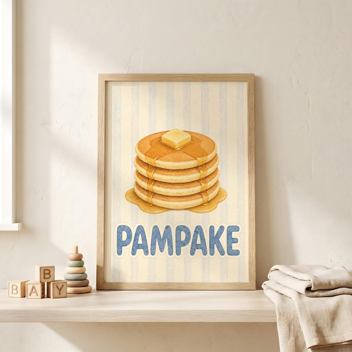Watercolor Pancakes Pampake Breakfast Nursery Print for Toddler Boy