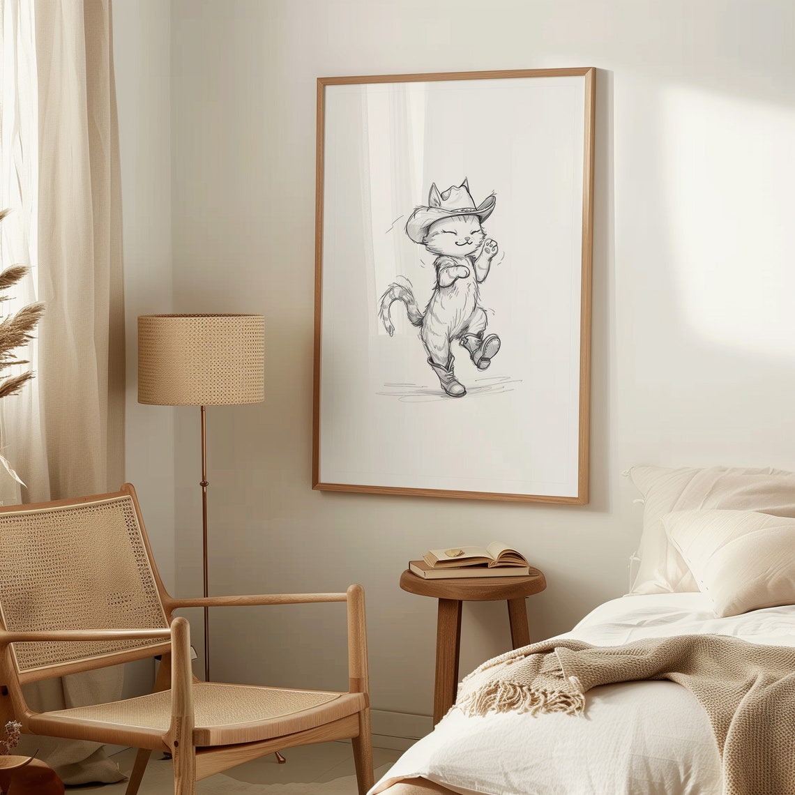 Dancing Cowboy Cat In Boots Pencil Sketch Funny Animal Poster - Image 2