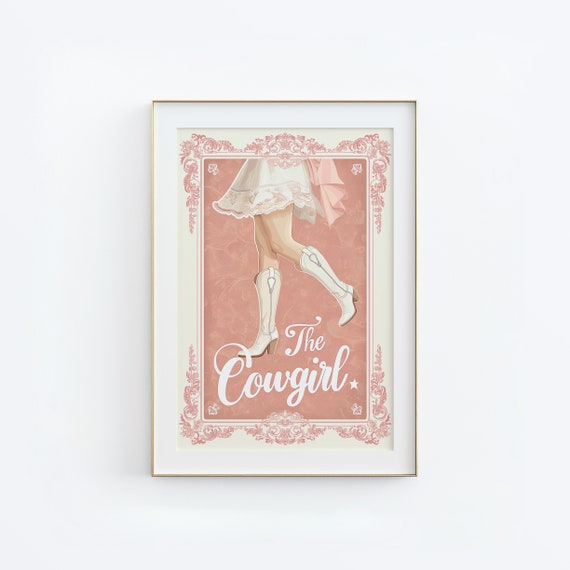 Pink Cowboy Boots Print Pink Cowboy Boots Wall Art Minimalist Southern Wall Poster Vintage Western Cowgirl Art Cute Apartment Decor