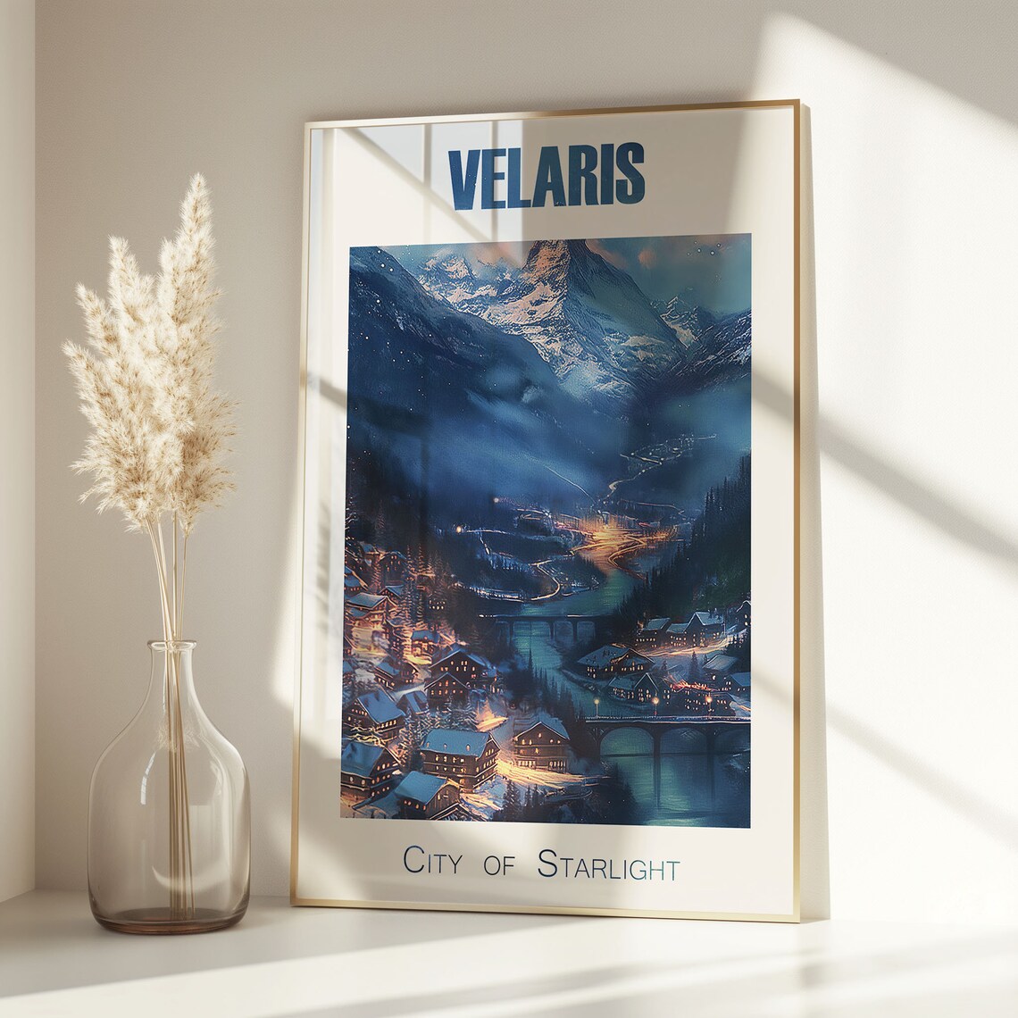 Velaris City Of Starlight Snowy Night Valley Fantasy Scene Poster - Image 3