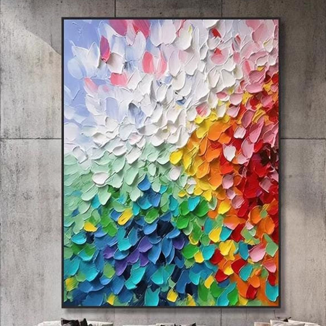 Rainbow Petals Impasto Texture Multicolored Abstract Vertical Poster