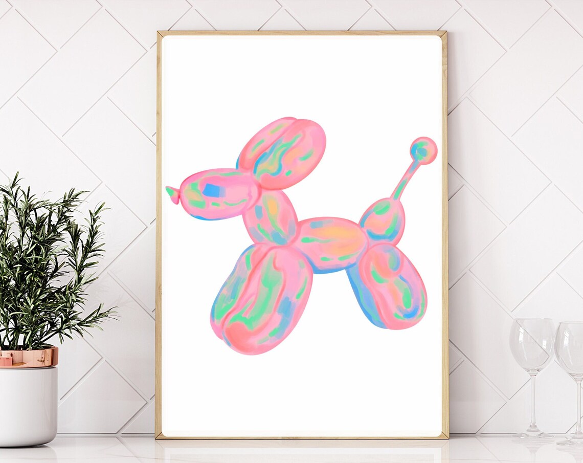 Colorful Balloon Dog Watercolor Pop Art Preppy Fun Wall Poster - Image 2