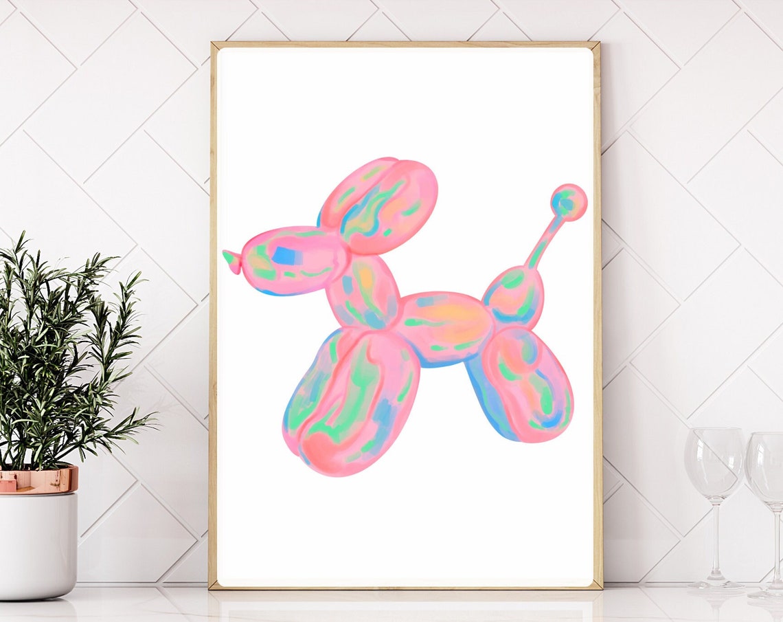 Watercolor Balloon Dog Wall Art Modern Wall Art Preppy Pink Prints Boho Eclectic Decor Funny Gift Nursery Playroom Prints - Image 2