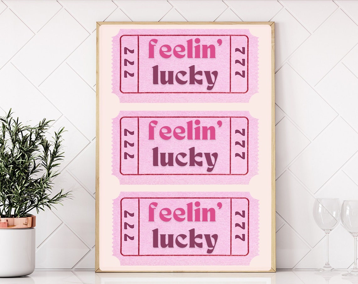 Feelin Lucky Pink 777 Ticket Stub Retro Casino Style Wall Poster