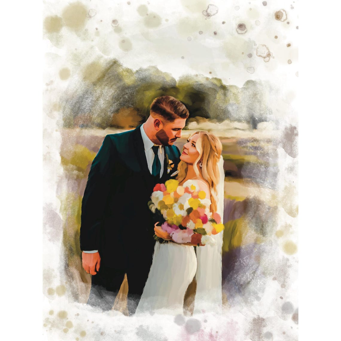 Embracing Couple in a Tender Close Portrait Painting Style Poster - Image 2