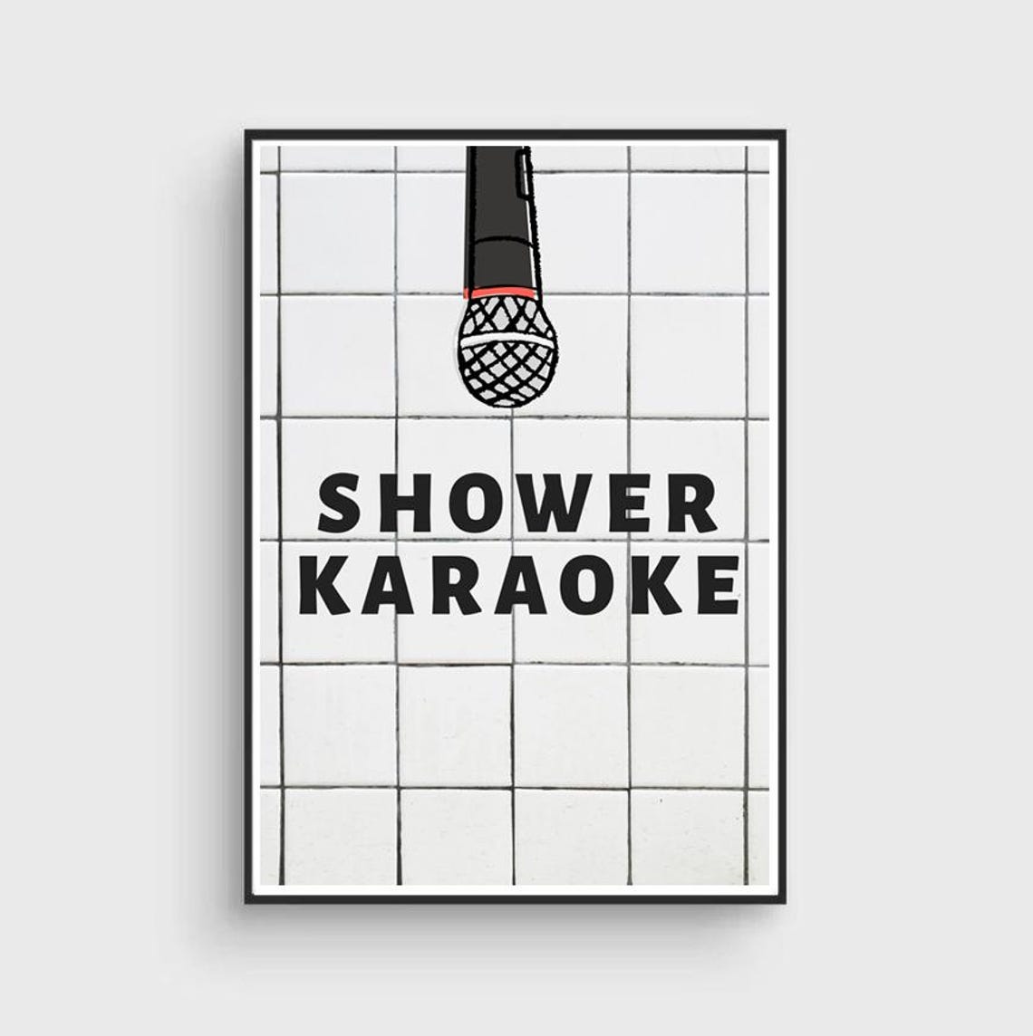 Shower Karaoke Microphone Funny Bathroom Tile Black White Art Poster