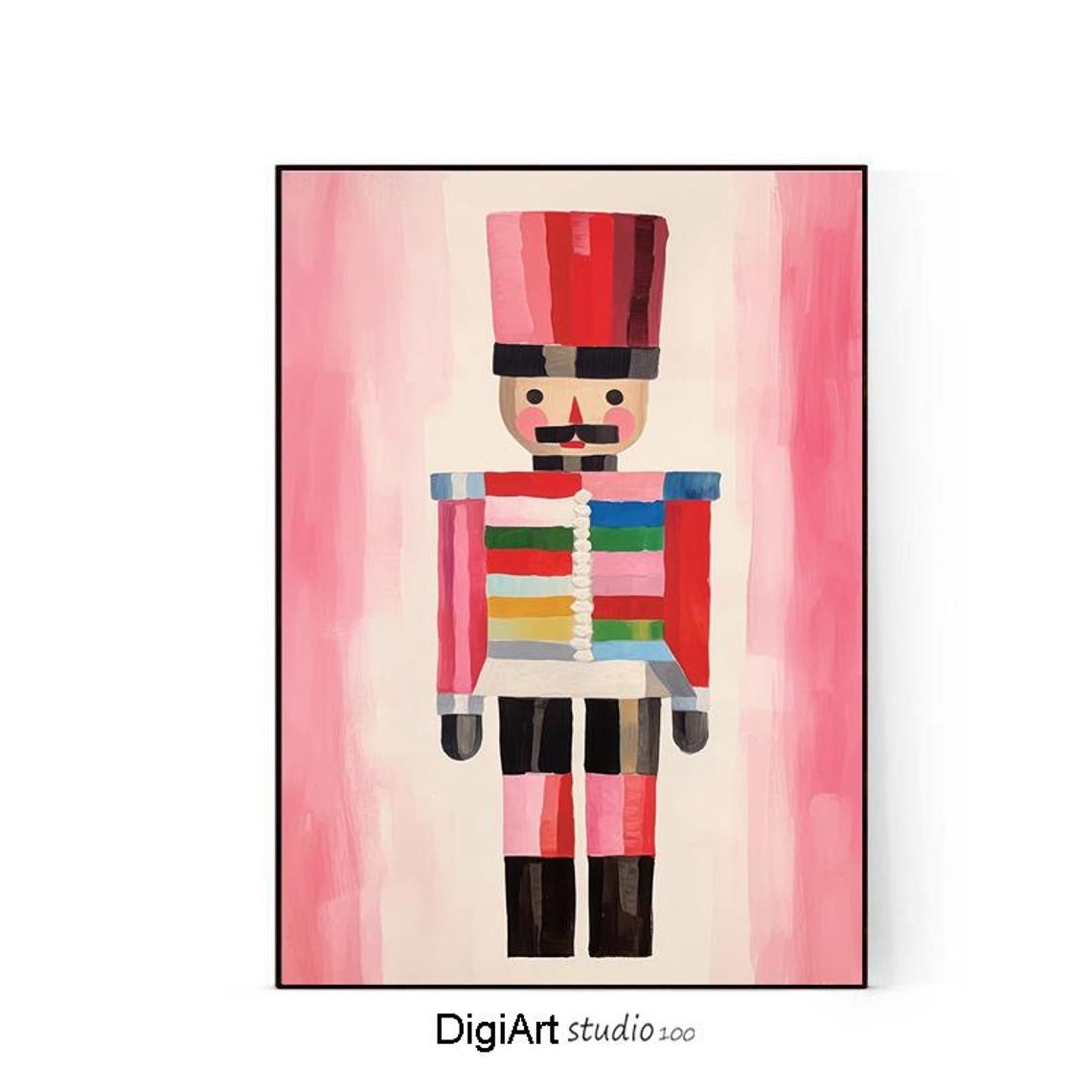 Pink Christmas Nutcracker Colorful Patchwork Holiday Art Poster