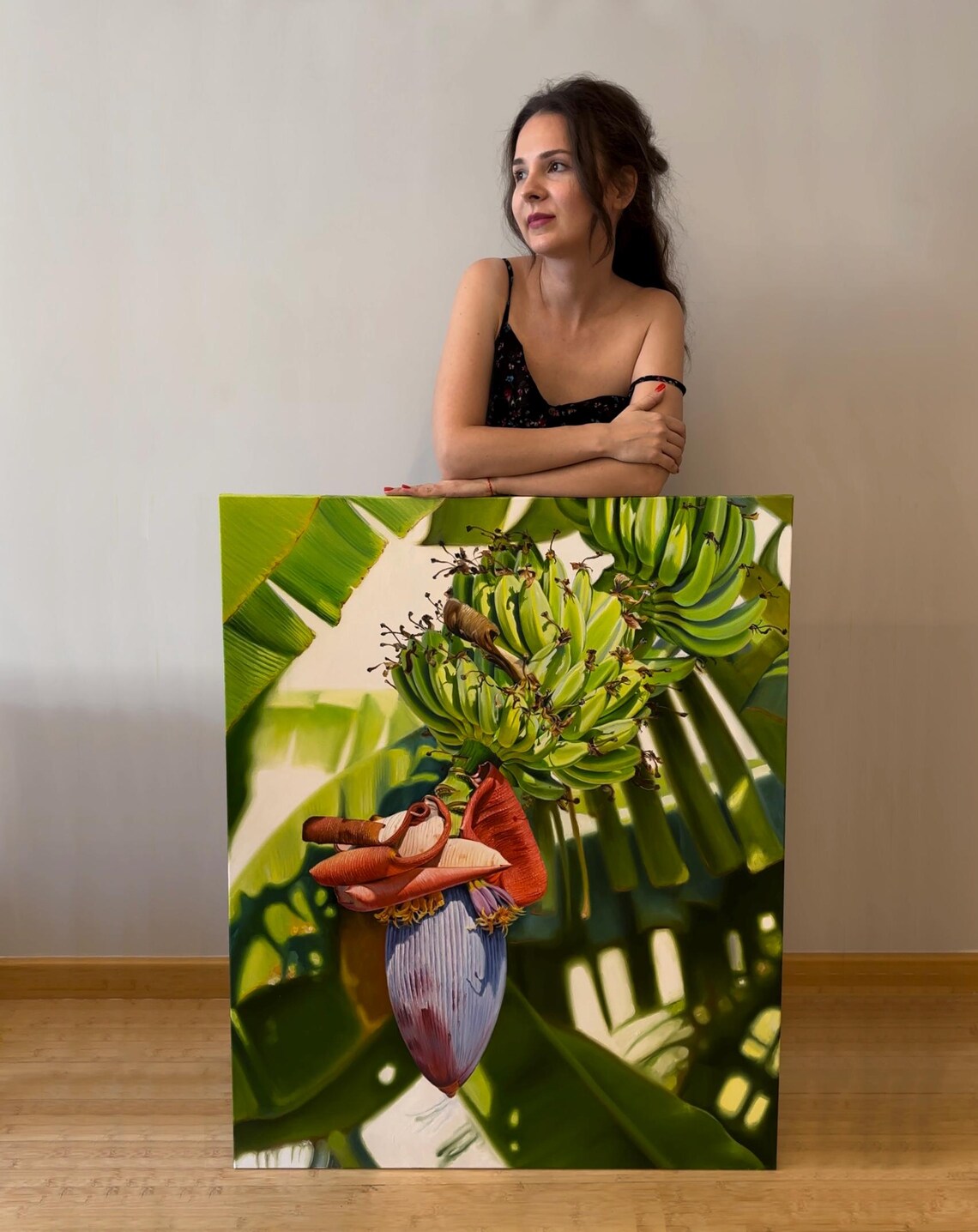 Banana Blossom Red Heart Green Bananas Tropical Realistic Oil Wall Art - Image 2