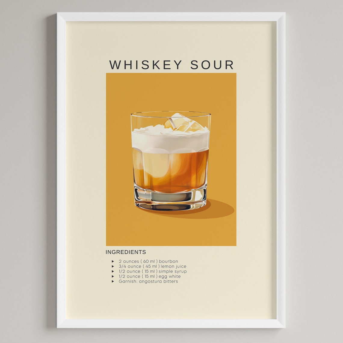 Whiskey Sour Bourbon Recipe Minimalist Bar Cart Decor Poster