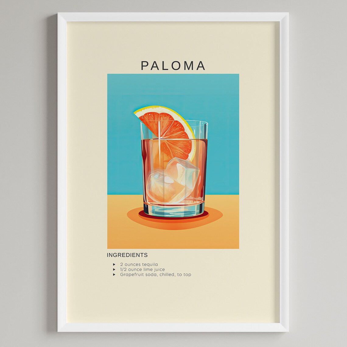 Paloma Cocktail Art Print, Bar Cart Wall Decor