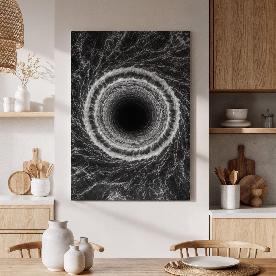 Framed Abstract Black White Spiral Canvas Modern Minimalist Art Intricate Swirl Design Contemporary Wall Decor For Living Room