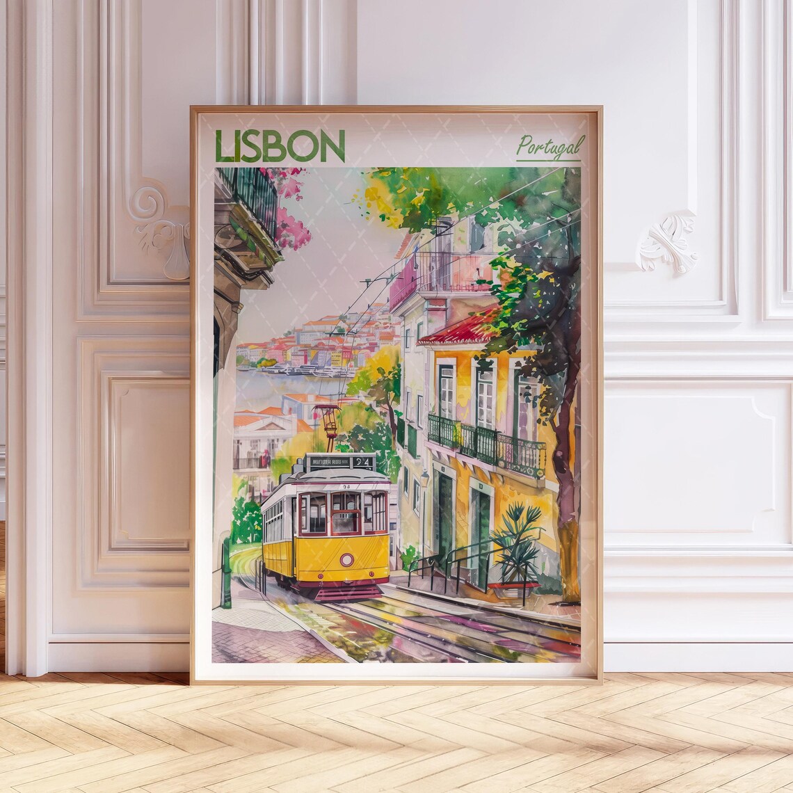 Portugal Lisbon Watercolor Travel Poster, Travel Gift