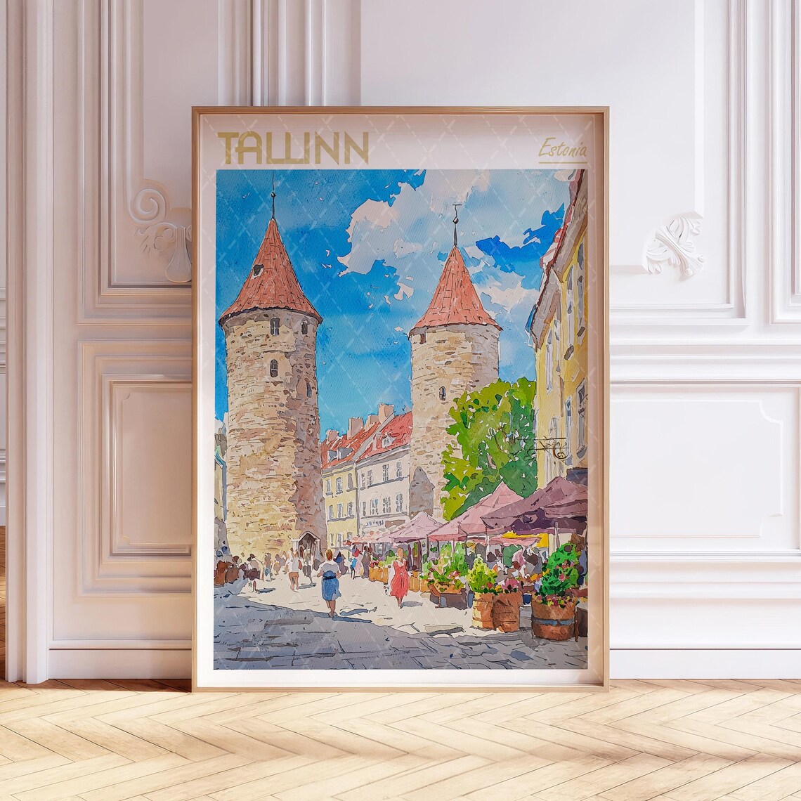 Tallinn Watercolor Travel Poster, Estonia City Art