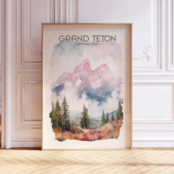 Grand Teton National Park Watercolor Travel Poster