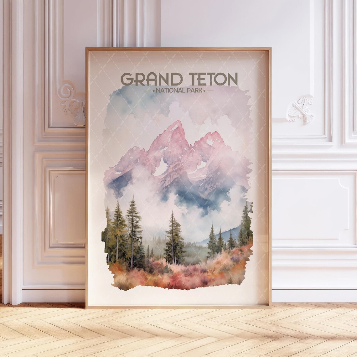 Grand Teton National Park Watercolor Travel Poster